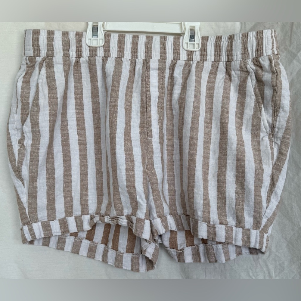 Old Navy Tan and White Striped Linen Shorts